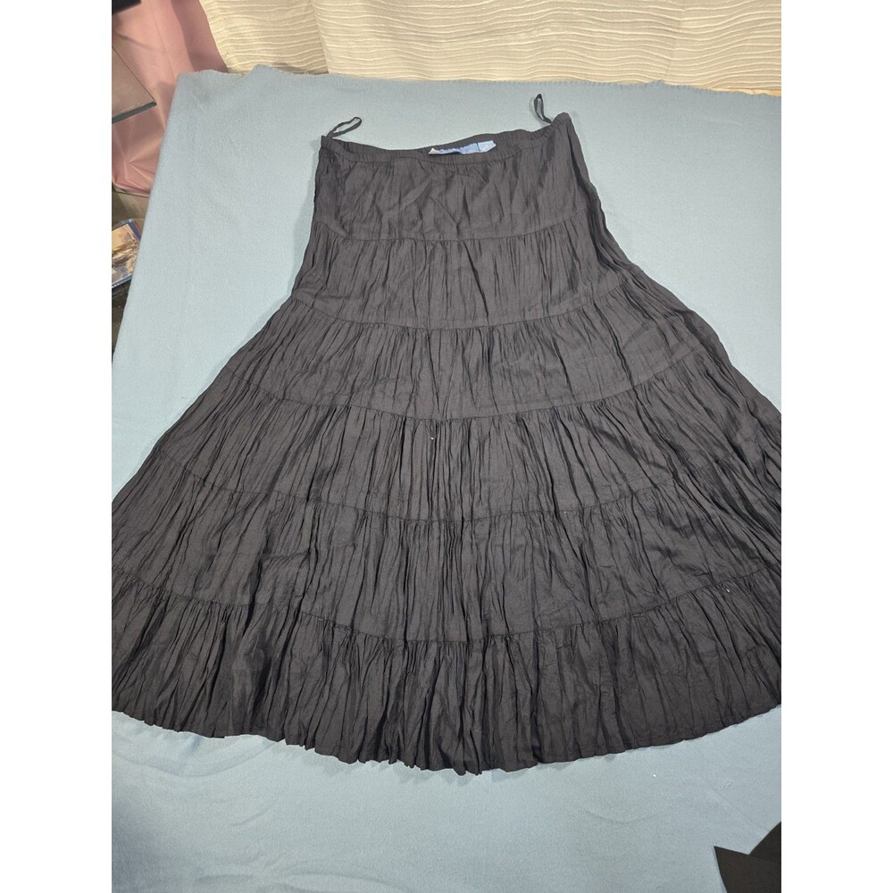 Half Moon Bay Women’s Black Wrinkled Chiffon Tiered Lined Boho Midi Skirt M - Picture 3 of 9